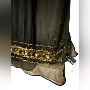 Jones New York BNWOT Elegant Black Sheer & Gold Beading/Embellished Scarf